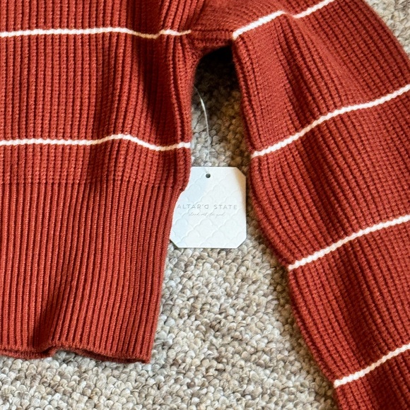 Altar'd State Brick Red Cropped Sweater with Cream Stripes - Picture 2 of 7